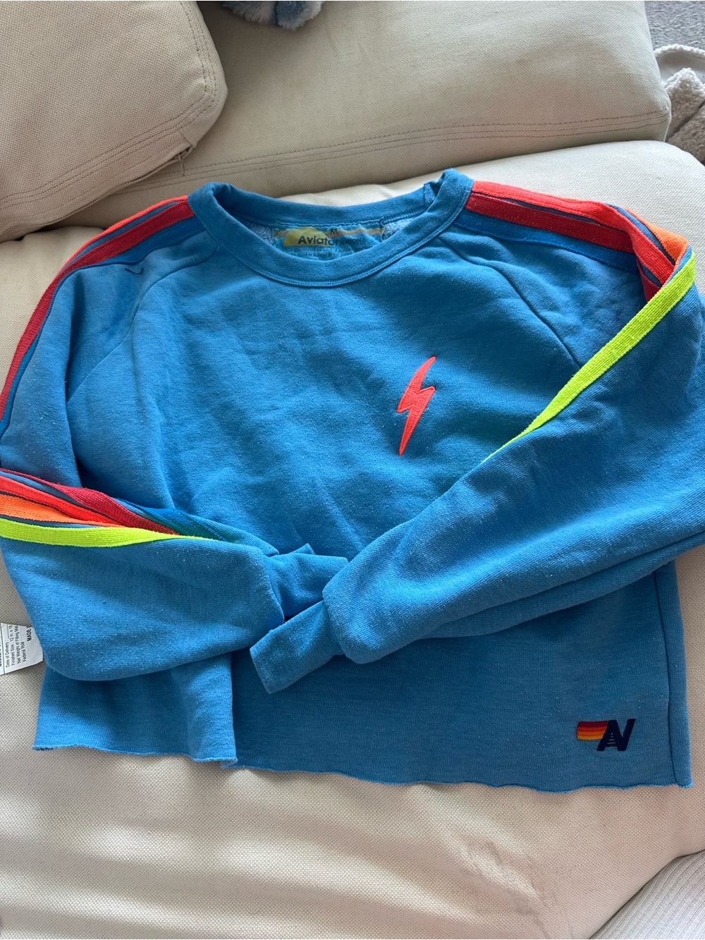 Aviator Nation Blue Lightning Sweatshirt with Neon Stripe